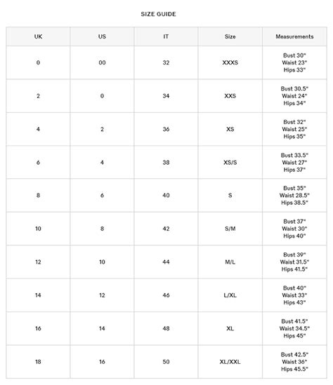 Burberry size guide